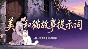 （18909期）美女和猫故事提示词，人物一致性提示词+故事板-OG资源站