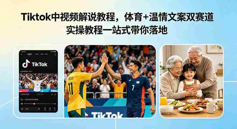 Tiktok中视频解说教程,体育+温情文案双赛道实操教程一站式带你落地,教你出海賺美刀-OG资源站