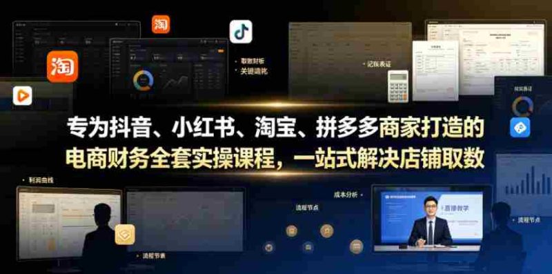 专为抖音、小红书、淘宝、拼多多商家打造的电商财务全套实操课程，一站式解决店铺取数、记账、报税全流程难题-OG资源站