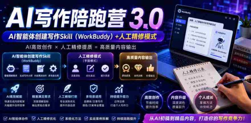 AI写作陪跑营3.0，Ai智能体创建写作skill（workbuddy）+人工手写模式（手搓模式），去除AI痕迹（头条号、公众号、百家号）-OG资源站