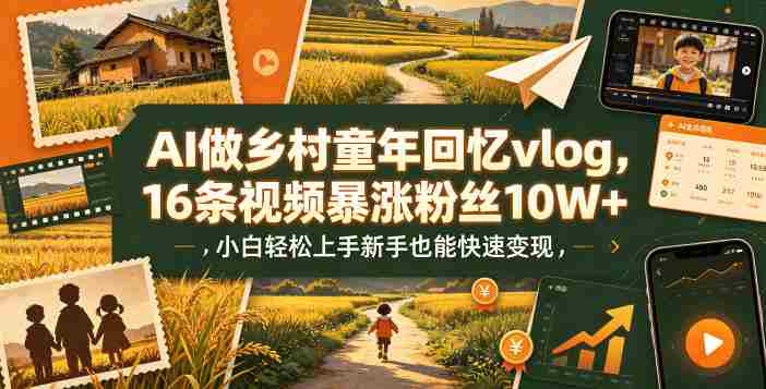 AI做乡村童年回忆vlog，16条视频暴涨粉丝10W+，小白轻松上手新手也能快速变现-OG资源站