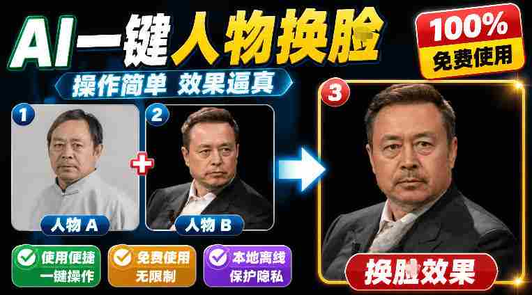 纯离线本地运行！AI一键人物lian部替换软件，支持图片换lian，效果逼真，最便捷换lian工具FaceSwap-OG资源站
