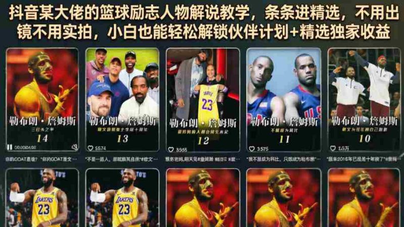 抖音某大佬的篮球励志人物解说教学,条条进精选,不用出镜不用实拍,小白也能轻松解锁伙伴计划+精选独家收益-OG资源站