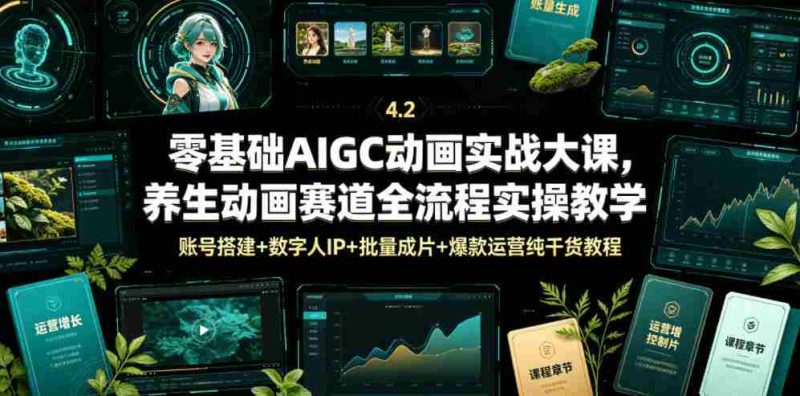 零基础AIGC动画实战大课，养生动画赛道全流程实操教学，账号搭建+数字人IP+批量成片+爆款运营纯干货教程-OG资源站