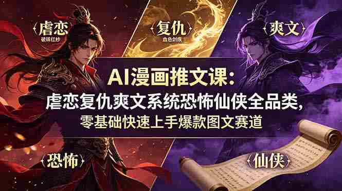 （19060期）AI漫画推文课：虐恋复仇爽文系统恐怖仙侠全品类，零基础快速上手爆款图文赛道-OG资源站