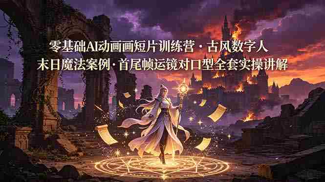 (19078期)零基础AI动画短片训练营,古风数字人末日魔法案例,首尾帧运镜对口型全套实操讲解-OG资源站