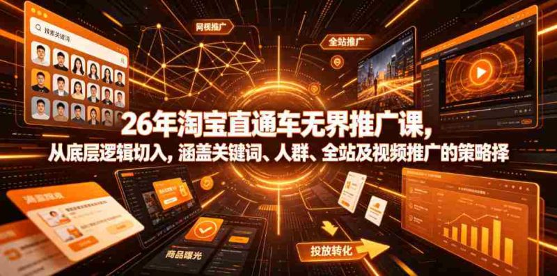 26年淘宝直通车无界推广课，从底层逻辑切入，涵盖关键词、人群、全站及视频推广的策略选择-OG资源站