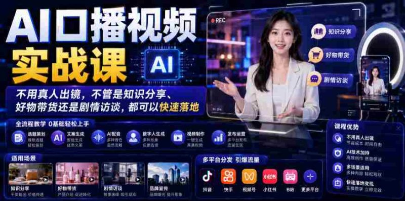 AI口播视频实战课，不用真人出镜，不管是知识分享、好物带货还是剧情访谈，都可以快速落地-OG资源站