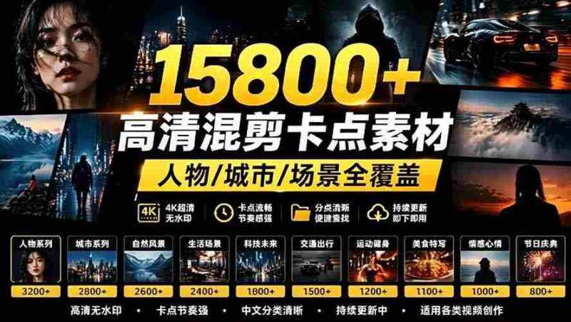 （19120期）【影视剪辑素材合集】15800+高清混剪卡点｜热门影视精彩片段｜人物/城市/场景全覆盖，中文分类清晰-OG资源站