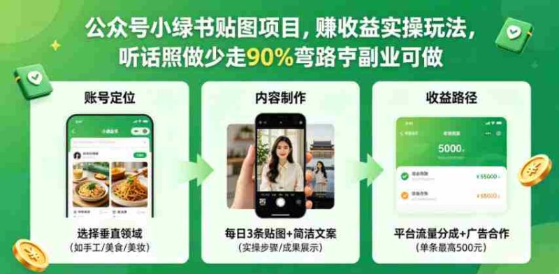 公众号小绿书贴图项目,赚收益实操玩法,听话照听话照少走90%弯路丨副业可做-OG资源站