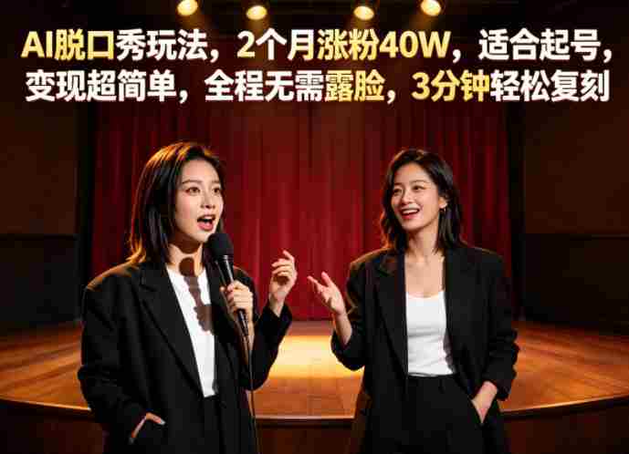 AI脱口秀玩法，2个月涨粉40W，适合起号，变现超简单，全程无需露脸，3分钟轻松复刻-OG资源站