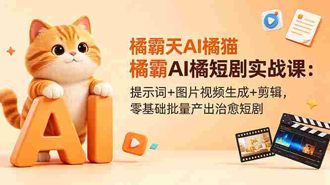 （18542期）橘霸天AI橘猫短剧实战课：提示词+图片视频生成+剪辑，零基础批量产出治愈短剧-OG资源站
