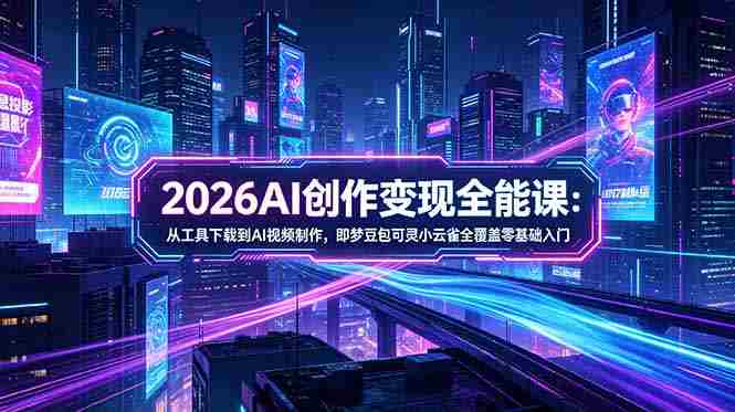 （18553期）2026AI创作变现全能课-更新5月：从工具下载到AI视频制作，即梦豆包可灵小云雀全覆盖零基础入门-OG资源站