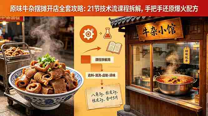 （18601期）原味牛杂摆摊开店全套攻略：21节技术流课程拆解，手把手还原爆火配方-OG资源站