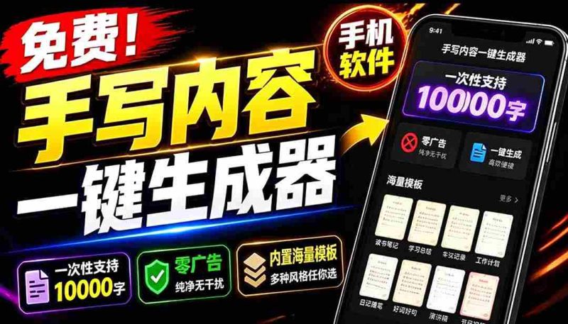 (18667期)超逼真手写字体一键生成器,纯免费离线运行,一次性支持10000字,零广告,内置海量模板-OG资源站