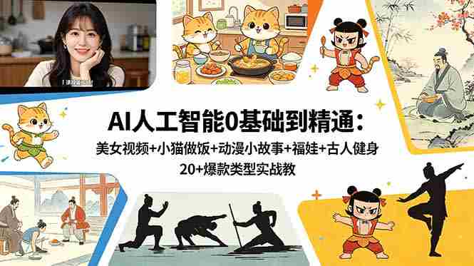 （18685期）AI人工智能0基础到精通：美女视频+小猫做饭+动漫小故事+福娃+古人健身，20+爆款类型实战教学-OG资源站
