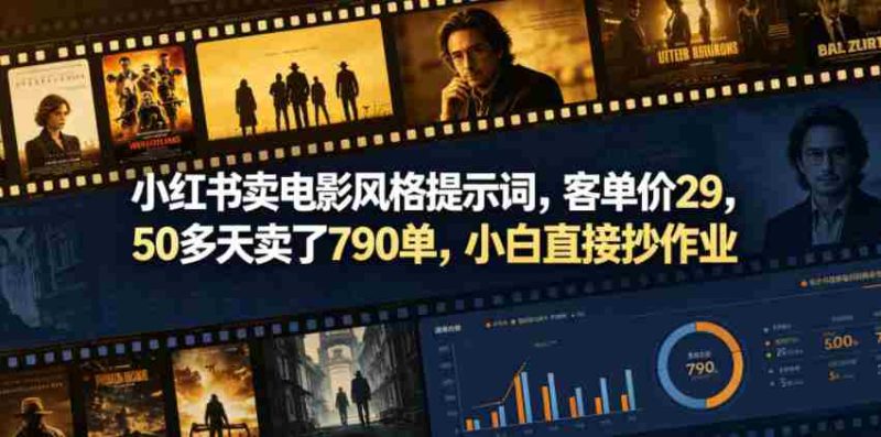 小红书卖电影风格提示词,客单价29,50多天卖了790单,小白直接抄作业!-OG资源站