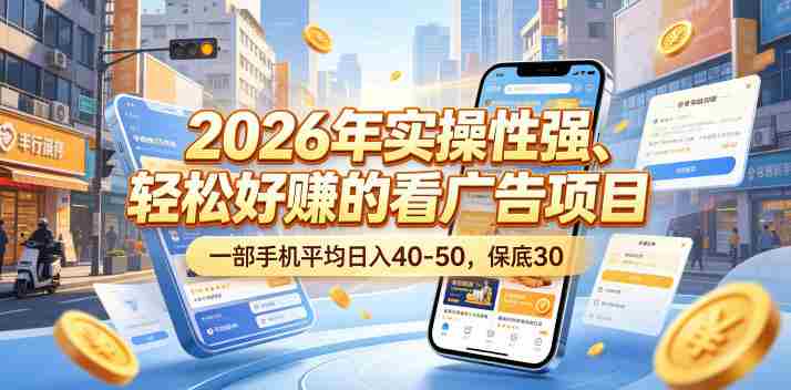 2026年实操性强、轻松好賺的看广告项目,一部手机平均日入40-50,保底30米【揭秘】-OG资源站