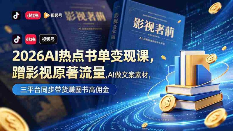 (18727期)2026AI热点书单变现课,蹭影视原著流量,AI做文案素材,三平台同步带货赚图书高佣金-OG资源站
