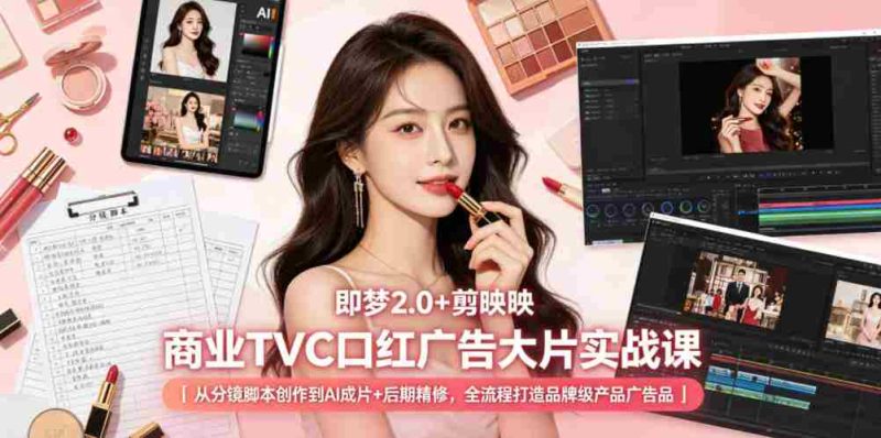 即梦2.0+剪映商业TVC口红广告大片实战课|从分镜脚本创作到AI成片+后期精修,全流程打造品牌级产品广告-OG资源站
