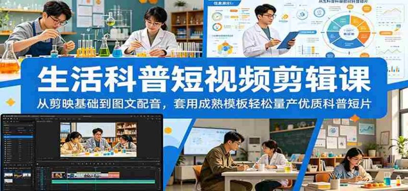 生活科普短视频剪辑课：从剪映基础到图文配音，套用成熟模板轻松量产优质科普短片-OG资源站