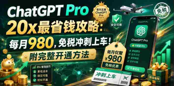 （18790期）ChatGPT Pro 20x 最省钱攻略：每月980，免税冲刺上车！附完整开通方法-OG资源站