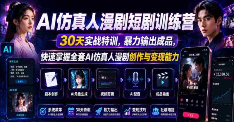 AI仿真人漫剧短剧训练营,30天实战特训,暴力输出成品,快速掌握全套AI仿真人漫剧创作与变现能力-OG资源站