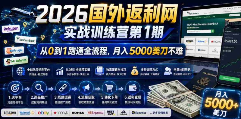 2026年国外返利网实战训练营第1期,从0到1跑通全流程,月入5000美刀不难-OG资源站