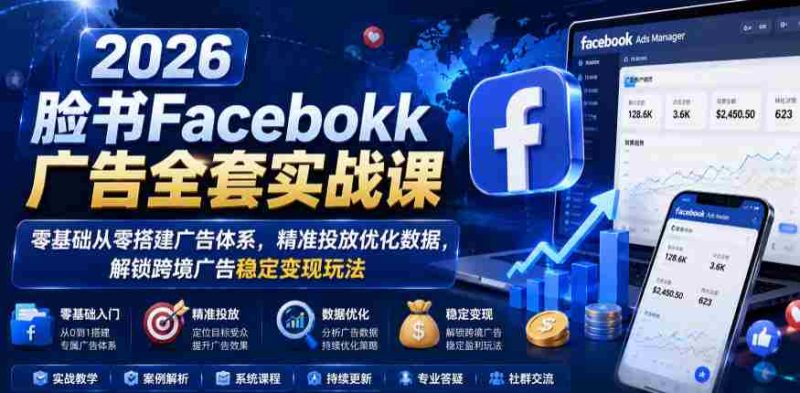 2026脸书Facebook广告全套实战课，零基础从零搭建广告体系，精准投放优化数据，解锁跨境广告稳定变现玩法-OG资源站