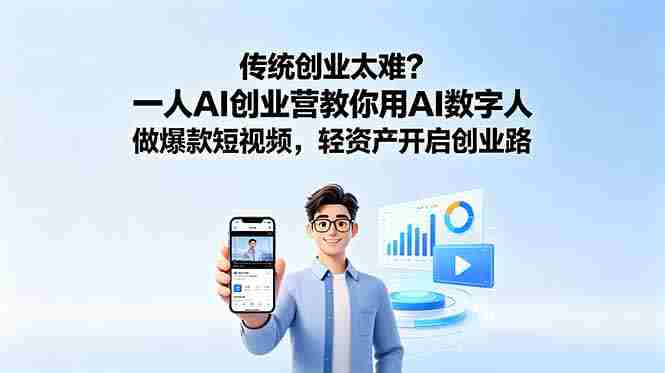 （18832期）传统创业太难？一人AI创业营教你用AI数字人做爆款短视频，轻资产开启创业路-OG资源站