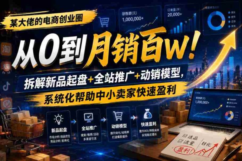 某大佬的电商创业圈从0到月销百W！拆解新品起盘+全站推广+动销模型，系统化帮助中小卖家快速盈利-OG资源站