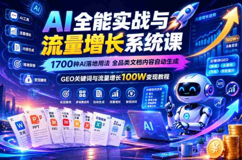AI全能实战与流量增长系统课，1700种AI落地用法，全品类文档内容自动生成，GEO关键词与流量增长100W变现教程-OG资源站