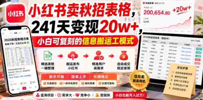 小红书卖秋招表格，241天变现20w+，小白可复刻的信息搬运工模式-OG资源站