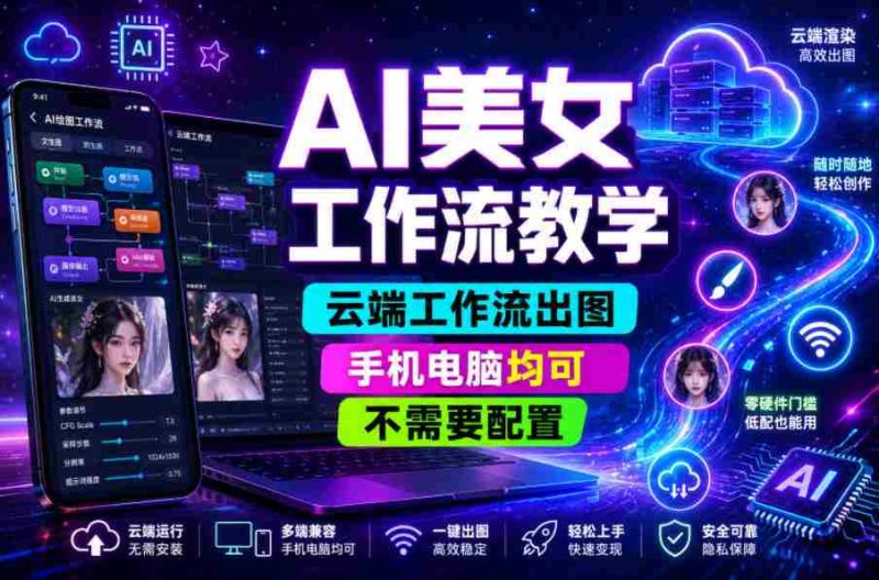 AI美女工作流教学，云端工作流出图，手机电脑均可，不需要配置，快速起号涨粉-OG资源站