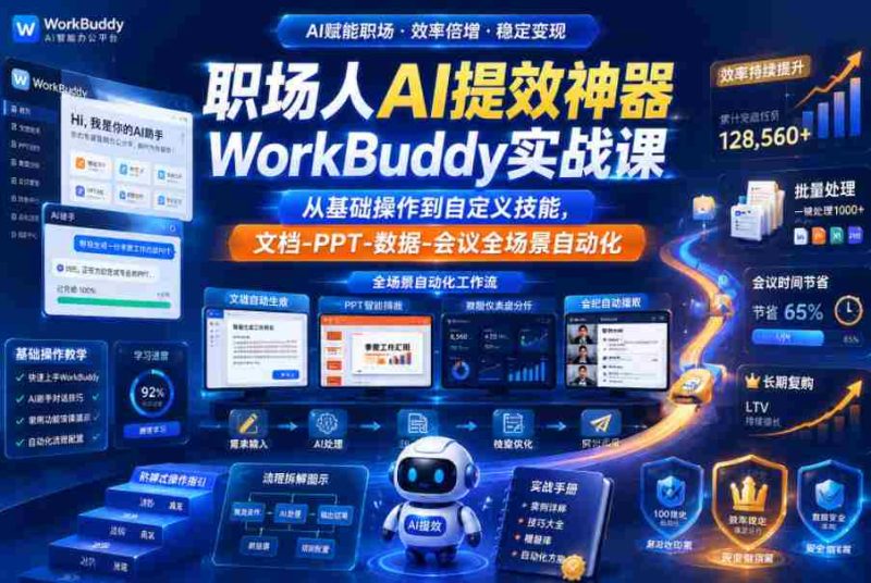职场人AI提效神器WorkBuddy实战课，从基础操作到自定义技能，文档-PPT-数据-会议全场景自动化-OG资源站