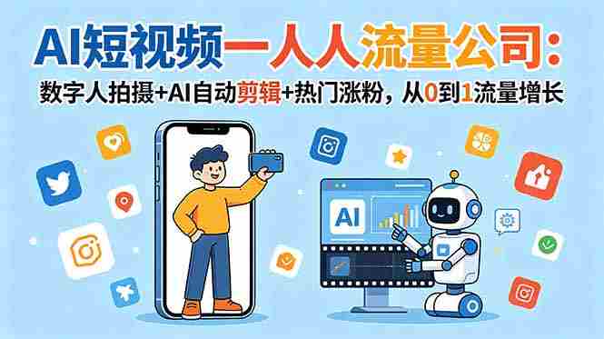 （18864期）AI短视频一人流量公司：数字人拍摄+AI自动剪辑+热门涨粉，从0到1流量增长-OG资源站
