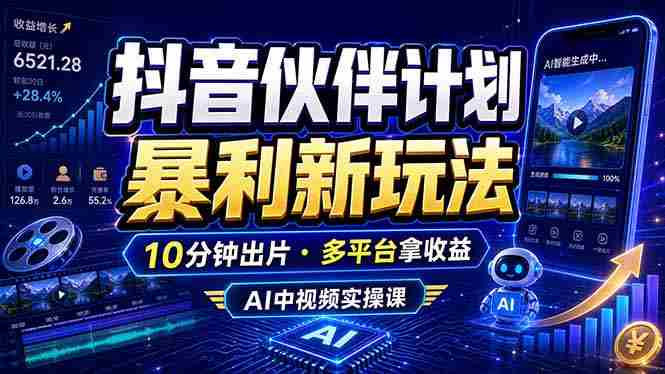 （18869期）抖音伙伴计划最新玩法，无需配音剪辑，10分钟出一条原创视频，轻松日入三位数-OG资源站