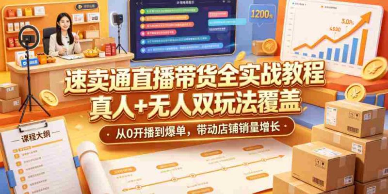 速卖通直播带货全实战教程，真人+无人双玩法覆盖，从0开播到爆单，带动店铺销量增长-OG资源站