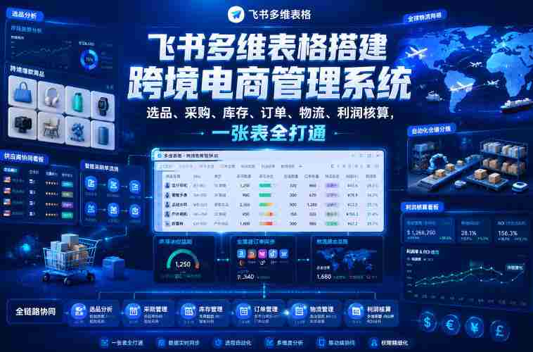 飞书多维表格搭建跨境电商管理系统,选品、采购、库存、订单、物流、利润核算,一张表全打通-OG资源站
