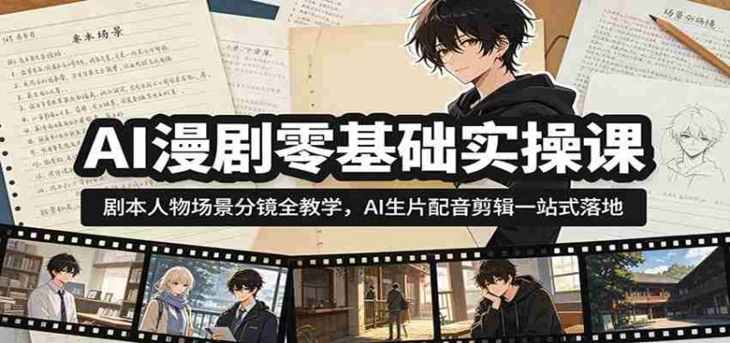 AI漫剧零基础实操课:剧本人物场景分镜全教学,AI生片配音剪辑一站式落地-OG资源站