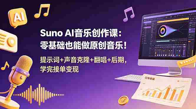 （18945期） Suno AI音乐创作课：零基础也能做原创音乐！提示词+声音克隆+翻唱+后期，学完接单变现-OG资源站