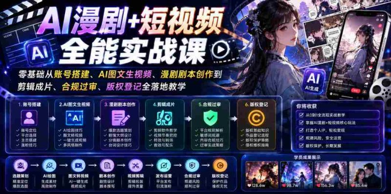 AI漫剧+短视频全能实战课|零基础从账号搭建、AI图文生视频、漫剧剧本创作到剪辑成片、合规过审、版权登记全落地教学-OG资源站