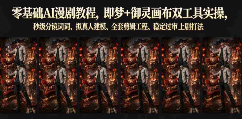 零基础AI漫剧教程,即梦+御灵画布双工具实操,秒级分镜提示词、拟真人建模、全套剪辑工程、稳定过审上剧打法-OG资源站
