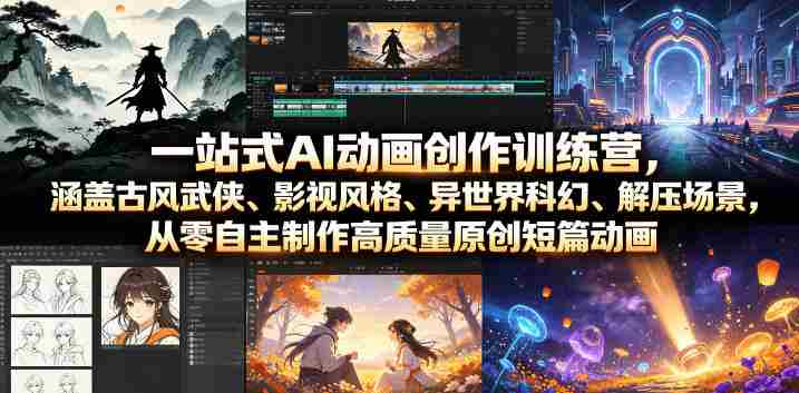 一站式AI动画创作训练营,涵盖古风武侠、影视风格、异世界科幻、解压场景,从零自主制作高质量原创短篇动画-OG资源站