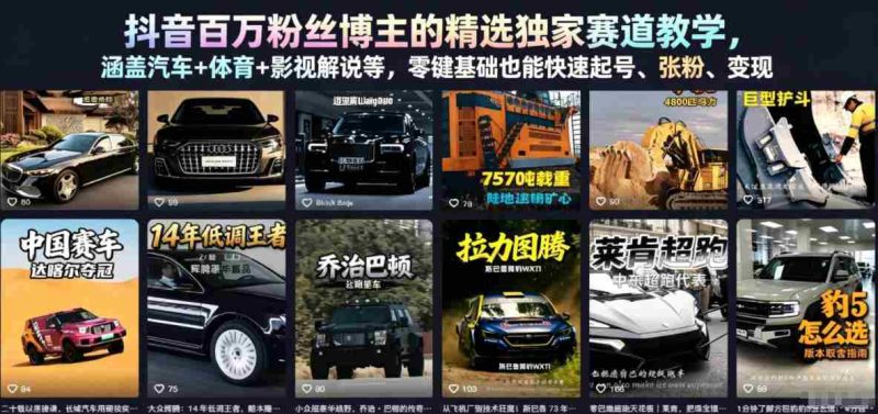 抖音百万粉丝博主的精选独家赛道教学，涵盖汽车+体育+影视解说等，零基础也能快速起号、涨粉、变现（更新0701）-OG资源站
