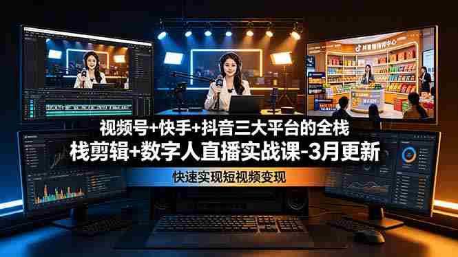 （19146期）视频号+快手+抖音三大平台的全栈剪辑+数字人直播实战课-3月更新：快速实现短视频变现-OG资源站