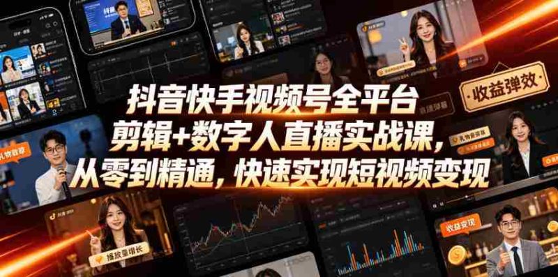 抖音快手视频号全平台剪辑+数字人直播实战课，从零到精通，快速实现短视频变现(更新2026年6月)​-OG资源站