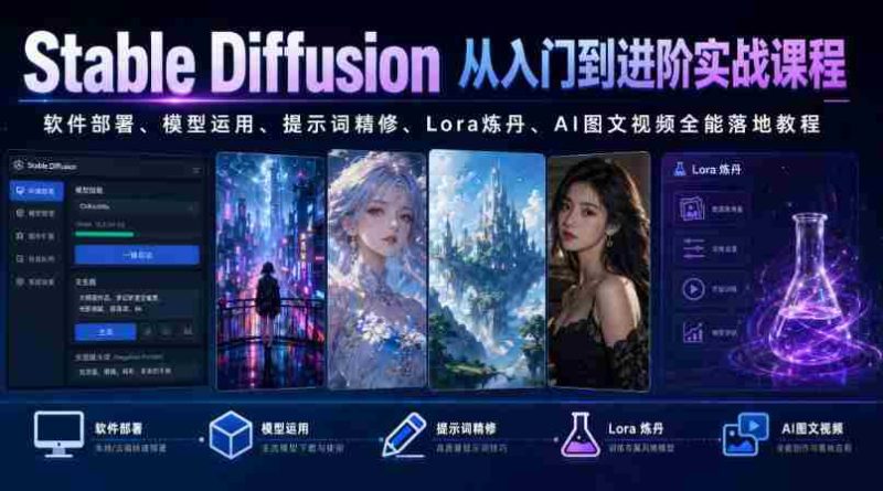 Stable Diffusion从入门到进阶实战课程｜软件部署、模型运用、提示词精修、Lora炼丹、AI图文视频全能落地教程-OG资源站