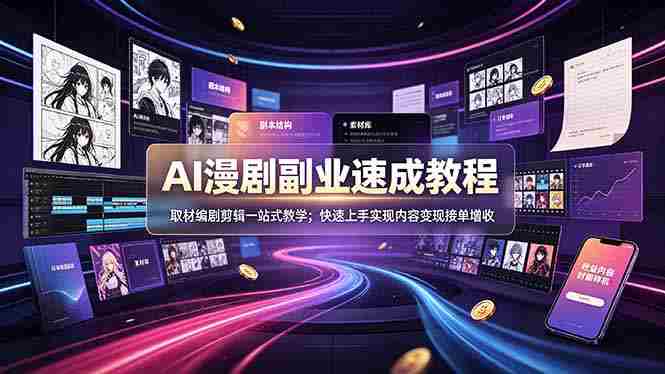 （19157期）AI漫剧副业速成教程，取材编剧剪辑一站式教学；快速上手实现内容变现接单增收-OG资源站