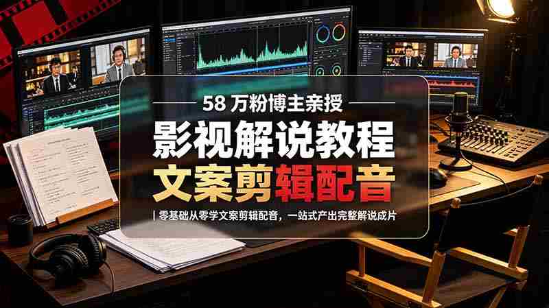 （19160期）58 万粉博主荧幕春秋亲授影视解说教程｜零基础从零学文案剪辑配音，一站式产出完整解说成片-OG资源站